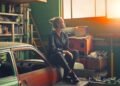 an woman in a garage
